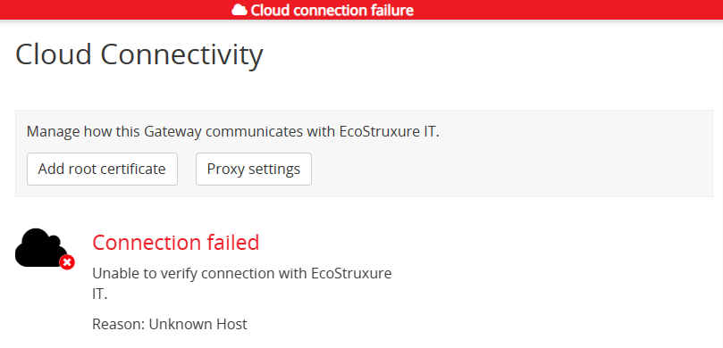 EcoStruxure IT connect failed