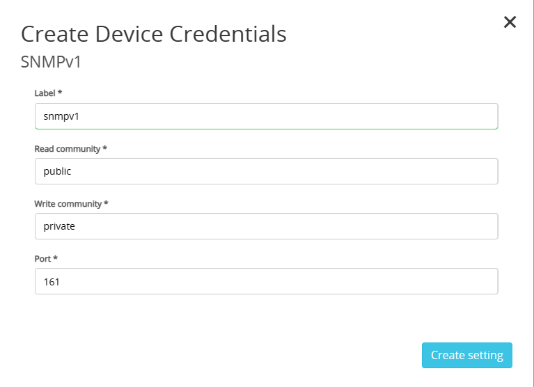 NEW DEVICE CREDENTIALS SNMPv1